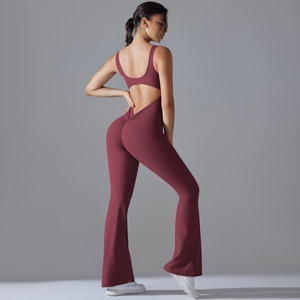 Detailed view of the open back cutout and scrunch butt design on yoga jumpsuit
