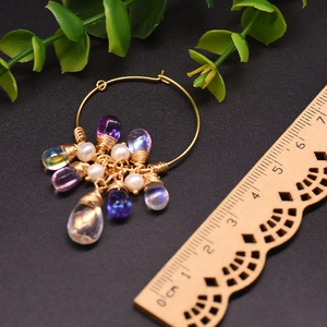 Elegant 925 silver earrings with freshwater pearls and purple Czech glass tassels