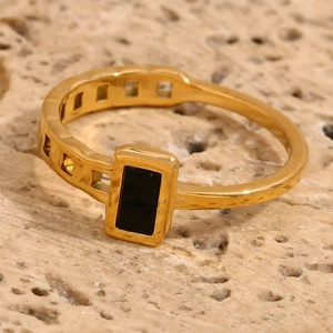 Minimalist 18K gold plated stainless steel ring with black rectangular inlay on stone base