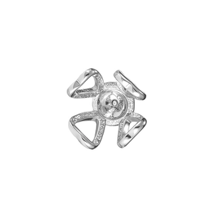 Hollow heart four-prong DIY ear stud base in polished silver finish metal