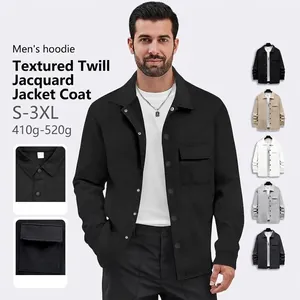 Men Vintage Shacket Jacket Jacquard Twill Knit Long Sleeve Lapel Button Down Casual Shirt Jacket With Pocket