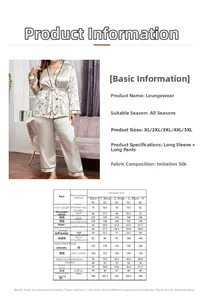 Detailed size chart for women's plus size loungewear set with XL-5XL measurement guide