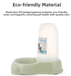 Detail of light green gravity pet feeder made of durable and easy-clean PP plastic