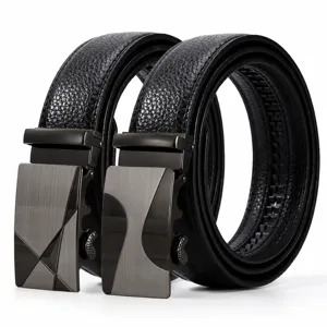 Cinturón automático de cuero genuino para hombre negro business casual de piel vacuno.