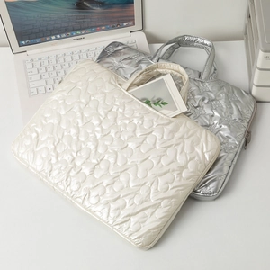 Quilted laptop sleeve bag in cream heart and silver butterfly metallic designs