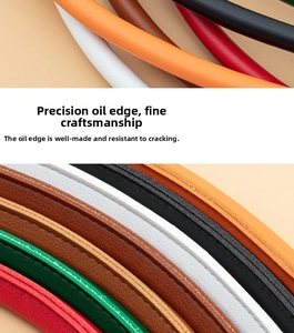 Detailed close-up of premium colorful leather handles featuring smooth edge oil finish