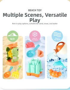 Dinosaur beach toy set showing versatile use in sand, snow, and water environments