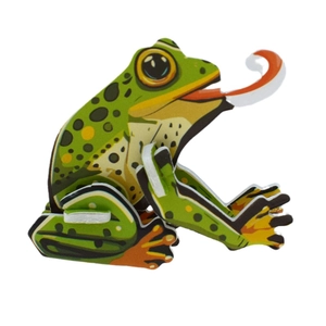 3D cartoon green frog paper puzzle toy for kids with big eyes and a long red tongue