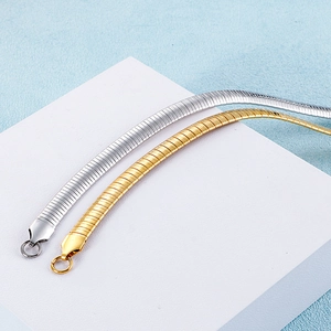 Short flat snake chain necklace set in gold and silver finish stainless steel