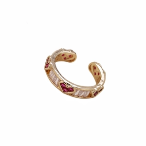 Luxury gold-plated open ring featuring a red heart stone and sparkling clear zircons