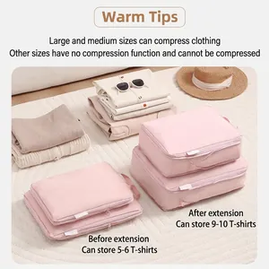 Pink travel compression storage bag set with large capacity and waterproof fabric