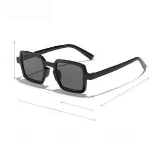 Classic small square black sunglasses with AC lenses and PC frame for UV protection