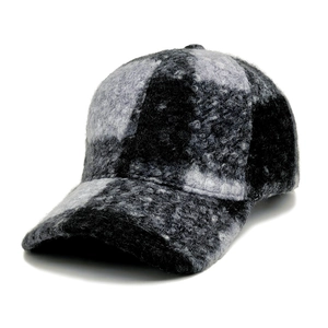 Macro shot of thick color-blocked teddy fleece texture on the winter baseball cap
