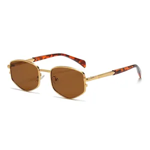Retro Hexagon Sunglasses Metal Frame UV400 Polarized Polygon Small Frame Sun Glasses For Women And Men