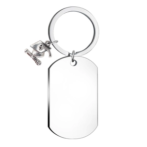 Polished silver stainless steel graduation cap charm with engravable blank dog tag pendant