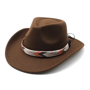 Chapeau De Cowboy Western Rétro Fedora À Bord Large Avec Bande Tissée Ethnique Et Pompon Pour Hommes Femmes Accessoire De Mode