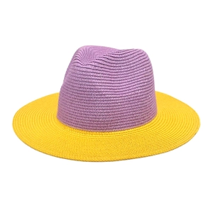 Stylish two-tone purple and yellow woven straw sun hat for men and women