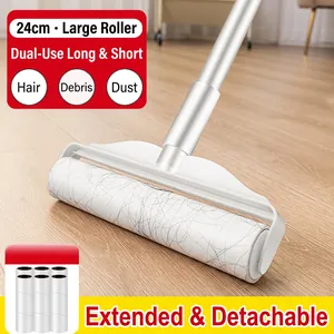 Long Handle Sticky Lint Roller Detachable Extension Pole Pet Hair Remover For Floor Carpet Clothes Diagonal Tear Paper