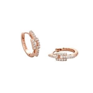 Minimalist S925 rose gold chain earrings with micro-pave cubic zirconia stones