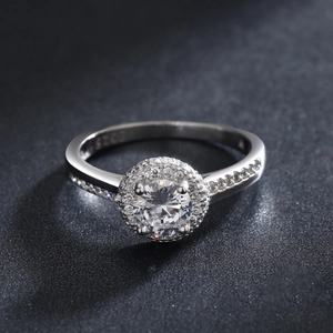 Elegant S925 sterling silver ring with brilliant round micro-pave cubic zirconia stone