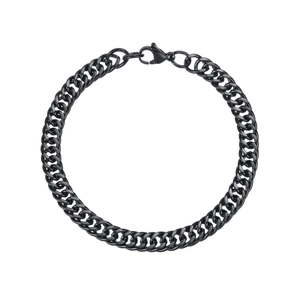 Macro detail of high-quality black metal Cuban link chain bracelet with lobster clasp