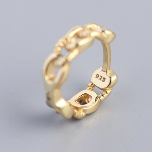 Polished gold S925 sterling silver chain link hoop earrings with hallmark engraving