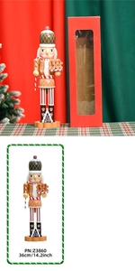Detailed close-up of 36cm Gingerbread Man Nutcracker with candy cane and festive red gift box