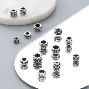 Stainless Steel Vintage Patterned Spacer Beads Large Hole Cylindrical DIY Bracelet Jewelry Making Findings Retro Style