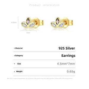 Detail of S925 sterling silver petal earrings with marquise-cut gems and 4.5x7mm size