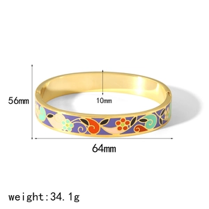 Bracelet jonc en acier inoxydable émaillé fleuri doré avec détails de dimensions