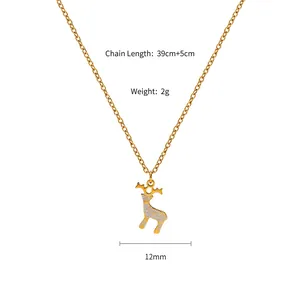 Detail of gold reindeer pendant necklace with silver texture on 39cm fine cross chain