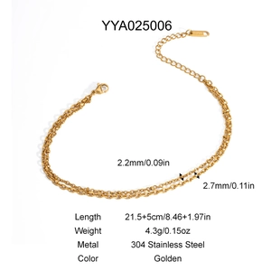 Detailed size specifications for double-layer golden stainless steel pearl anklet