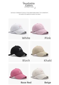Detail of bow-knot embroidery on colorful ponytail baseball caps for women