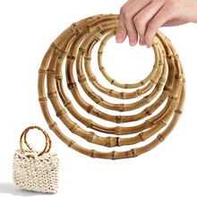 Detail of natural bamboo replacement handles in multiple sizes for handmade woven bags