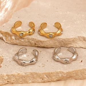 Textured 316L stainless steel ear clips with zircon stones in gold and silver finish