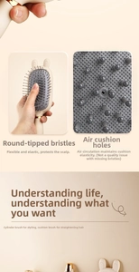 Detail of round ball-tipped bristles and air cushion hole on the rabbit-eared massage brush