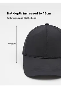 Detail showing 13cm deep crown on breathable black mesh baseball cap for sun protection