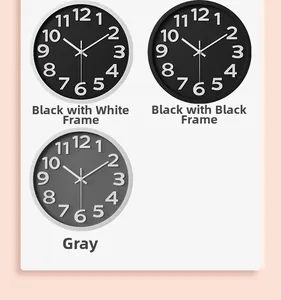 Detailed comparison of 12-inch modern wall clocks in black and grey with 3D numerals