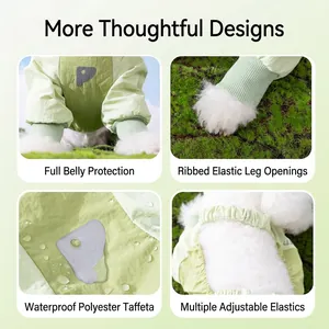 Tuta impermeabile verde chiaro per cani con protezione per la pancia e fibbie elastiche