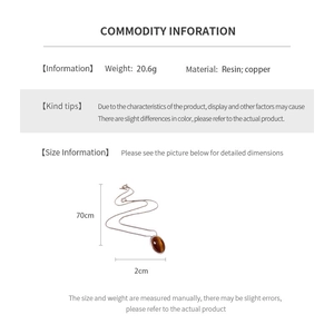 Detailed size specifications for resin oval pendant necklace with 70cm chain and 2cm width