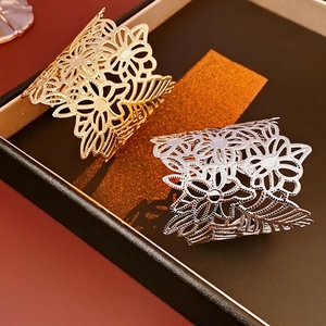 Elegant gold and silver metallic hollow flower bangles with intricate floral patterns