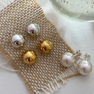 S925 sterling silver ball earrings set featuring gold, silver, and pearl spherical studs