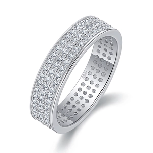 Elegant S925 sterling silver moissanite ring featuring a triple-row pave diamond design