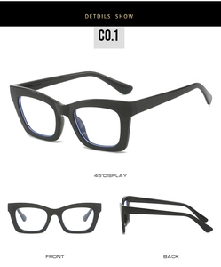 Detailed multi-angle views of black square frame anti-blue light glasses for women