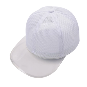 White mesh baseball cap featuring a transparent plastic brim for a modern summer style