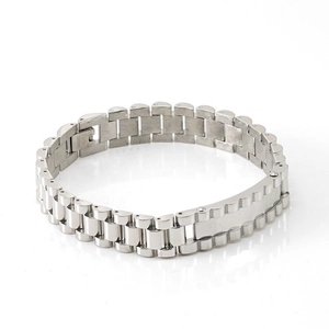Bracelet pour homme en acier inoxydable argenté style montre avec finition polie