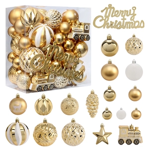 Décorations De Noël À Suspendre Blanc Et Or En Plastique Peint Boules Pailletées Pour Fête De Maison