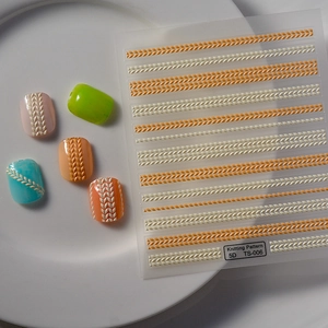 5D embossed French white heart nail stickers with knitted sweater texture and 3D relief design