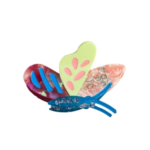 Butterfly acetate hair claw clip with colorful rhinestones and marble finish