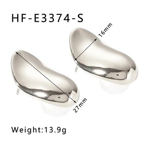 Detailed view of silver irregular bean earrings with dimensions 27mm x 16mm and weight 13.9g